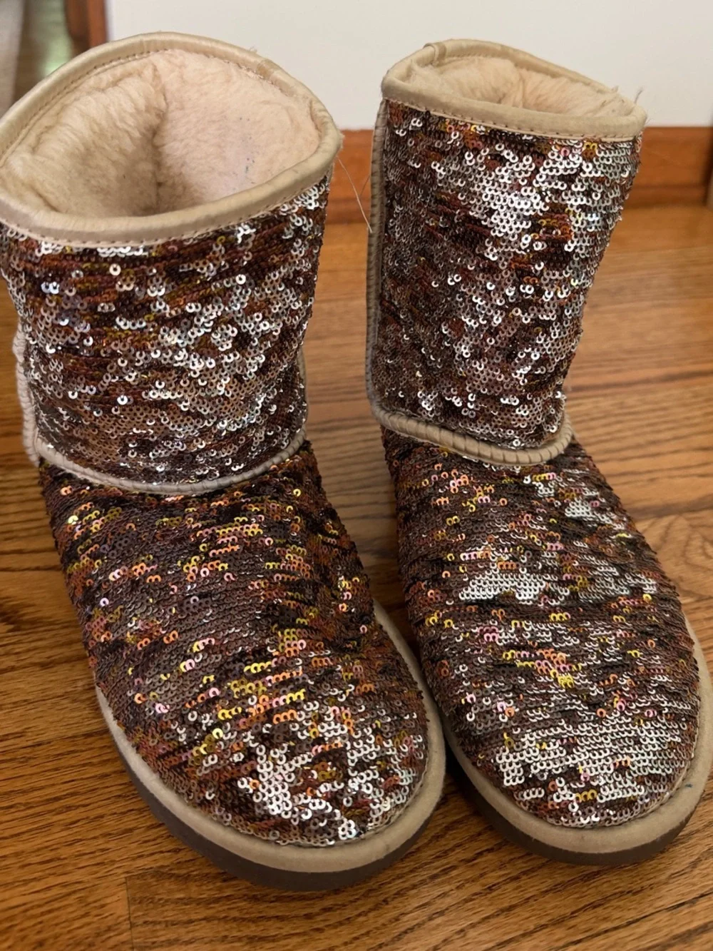 Sequin UGG Gold Shearling Lined Winter Boots - Brown